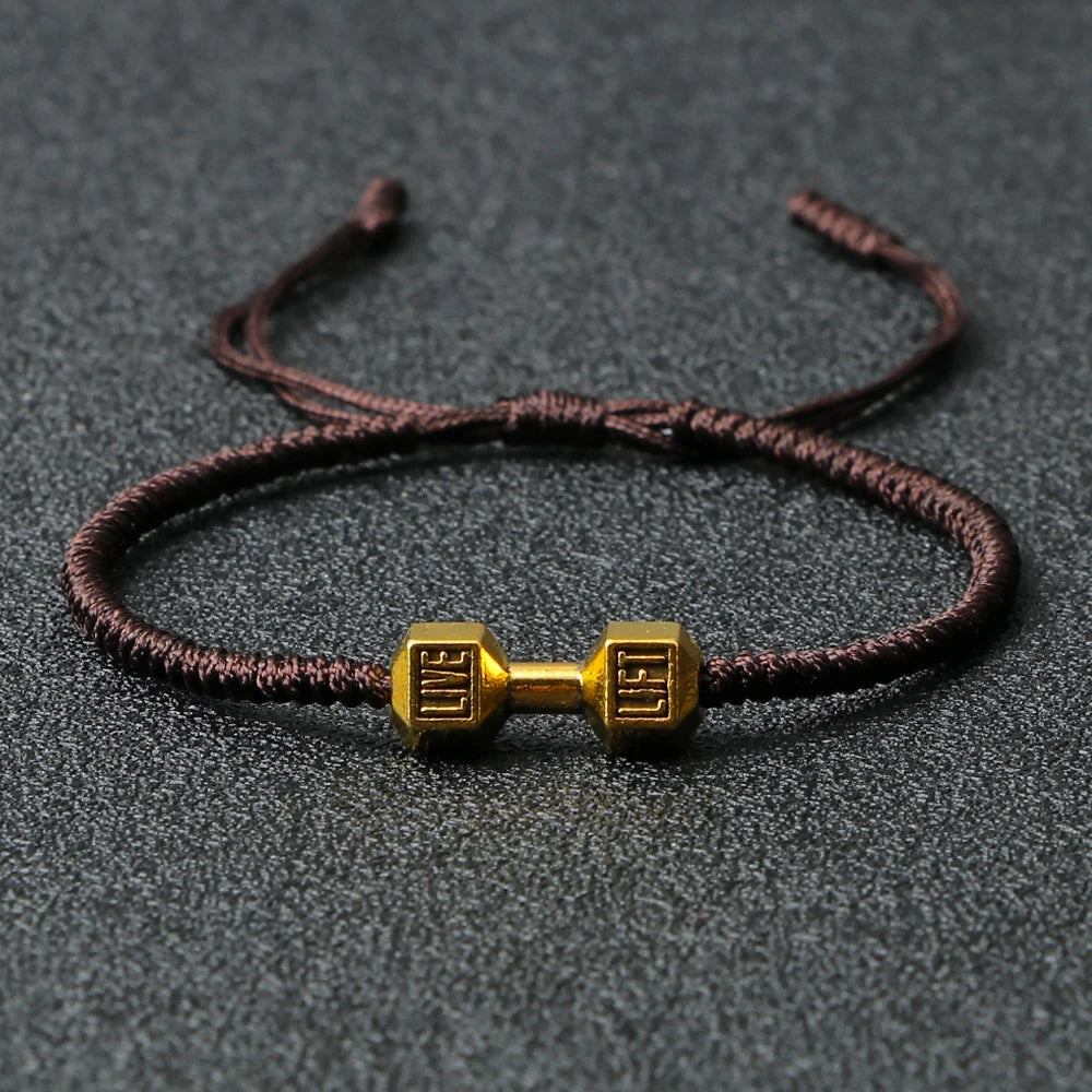 Energy Dumbbell Pendant Braided Bracelet Handmade Nylon Rope Adjustable Bracelet Women Prayer Couple Bangle Jewelry Gift Fashion