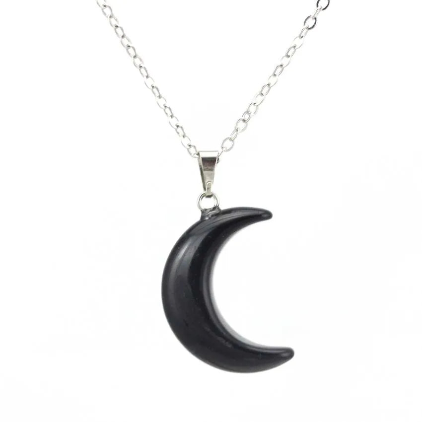 Natural Crystal Stone Crescent Moon Pendant Healing Crystals Quartz Reiki Labradorite Earrings Pendant Necklace For Women Girls