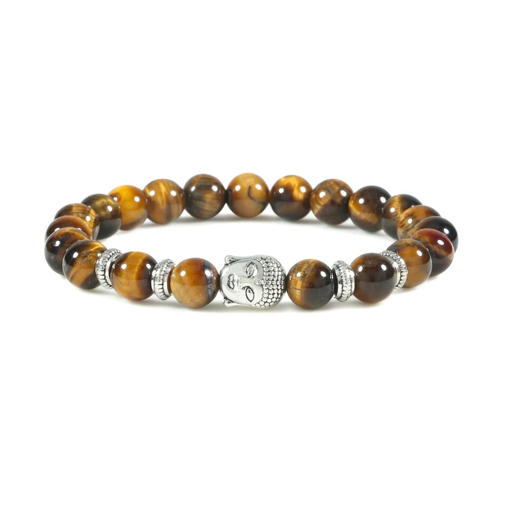 Reiki Tiger Eyes Beaded Buddha Bracelet Natural Stone Bracelet Elastic Rosary Men Women Prayer Charm Yoga Jewelry Gift Pulseras