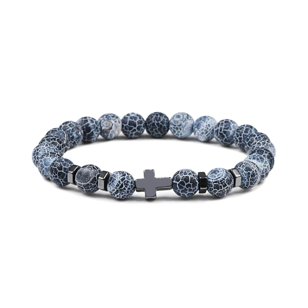 Prayer Men Women Bracelet Hematite Cross Rosary Natural Stone Beads Jesus Onyx Meditation Bracelets Bangles Jewelry Gift Pulsera