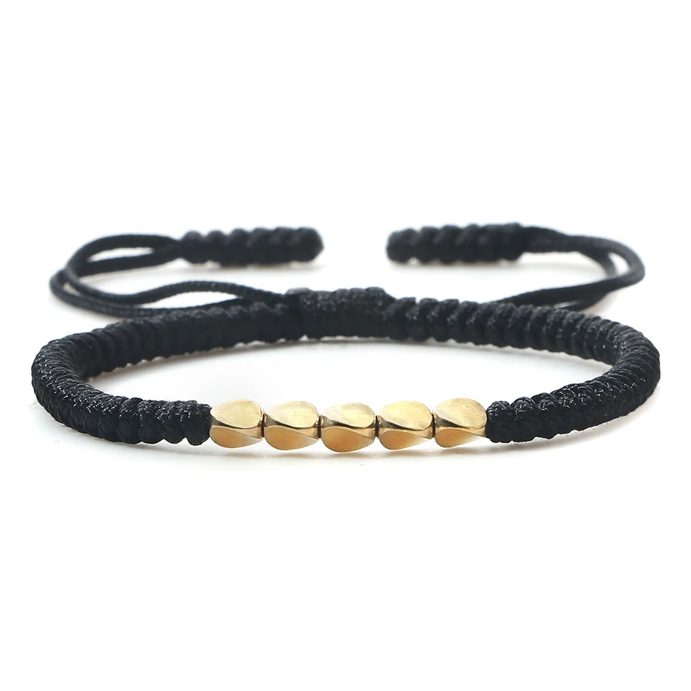 Handmade Tibetan Copper Bead Thread Braided Bracelet Red Lucky Rope Prayer Wristband Bracelets for Men Women Ethnic Jewelry Gift