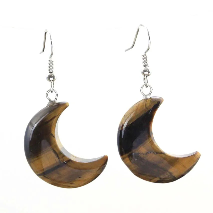 Natural Crystal Stone Crescent Moon Pendant Healing Crystals Quartz Reiki Labradorite Earrings Pendant Necklace For Women Girls