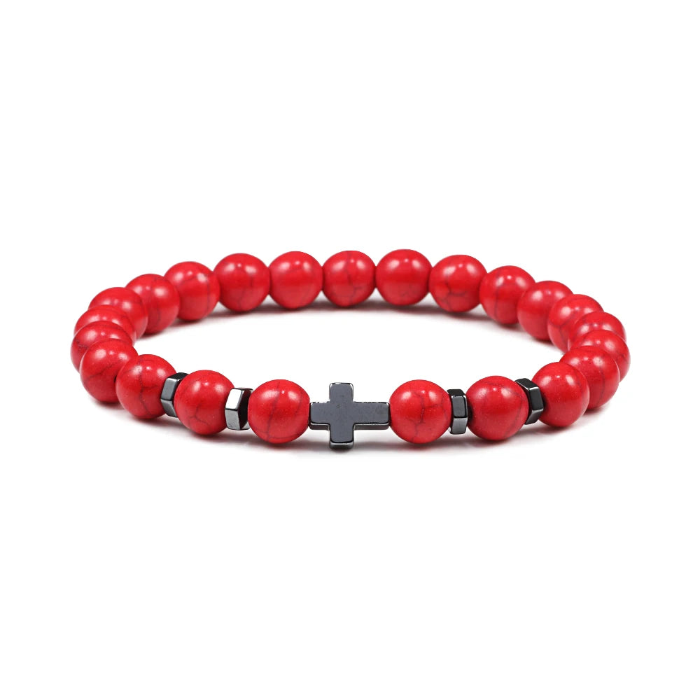 Prayer Men Women Bracelet Hematite Cross Rosary Natural Stone Beads Jesus Onyx Meditation Bracelets Bangles Jewelry Gift Pulsera