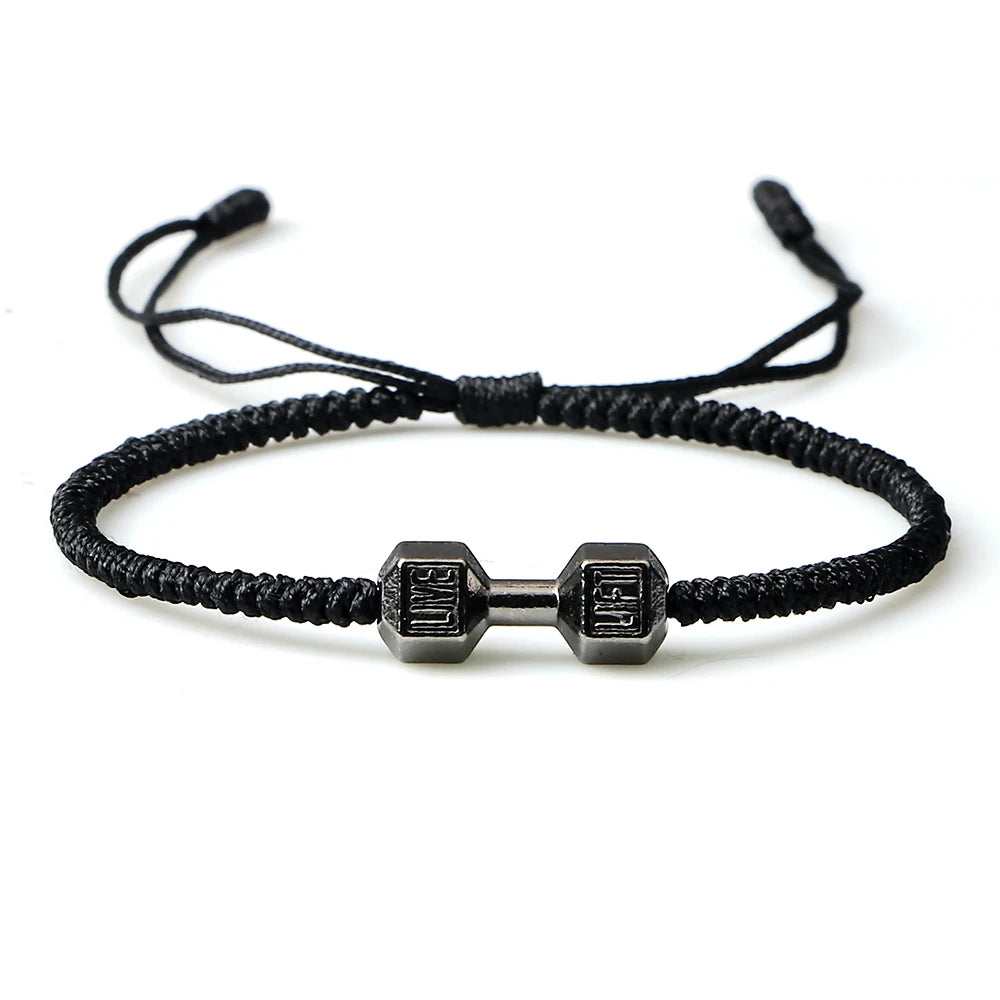 Energy Dumbbell Pendant Braided Bracelet Handmade Nylon Rope Adjustable Bracelet Women Prayer Couple Bangle Jewelry Gift Fashion