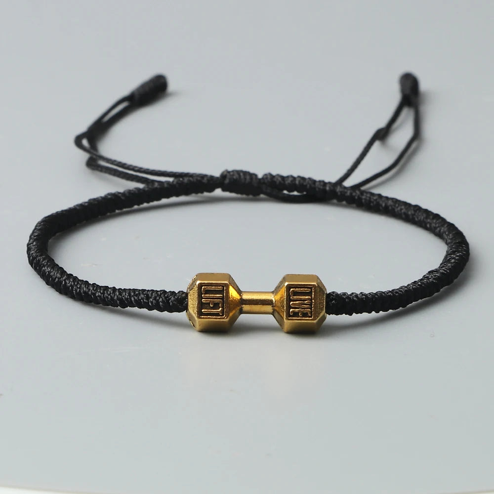 Energy Dumbbell Pendant Braided Bracelet Handmade Nylon Rope Adjustable Bracelet Women Prayer Couple Bangle Jewelry Gift Fashion
