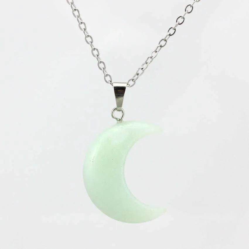 Natural Crystal Stone Crescent Moon Pendant Healing Crystals Quartz Reiki Labradorite Earrings Pendant Necklace For Women Girls