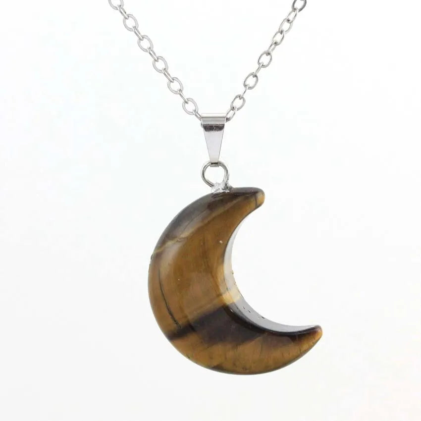 Natural Crystal Stone Crescent Moon Pendant Healing Crystals Quartz Reiki Labradorite Earrings Pendant Necklace For Women Girls