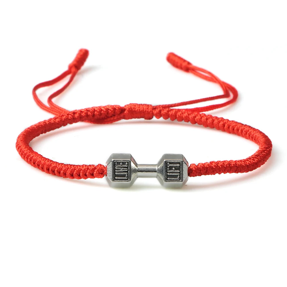 Energy Dumbbell Pendant Braided Bracelet Handmade Nylon Rope Adjustable Bracelet Women Prayer Couple Bangle Jewelry Gift Fashion