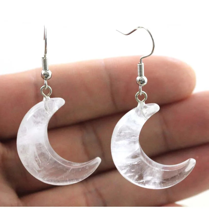 Natural Crystal Stone Crescent Moon Pendant Healing Crystals Quartz Reiki Labradorite Earrings Pendant Necklace For Women Girls