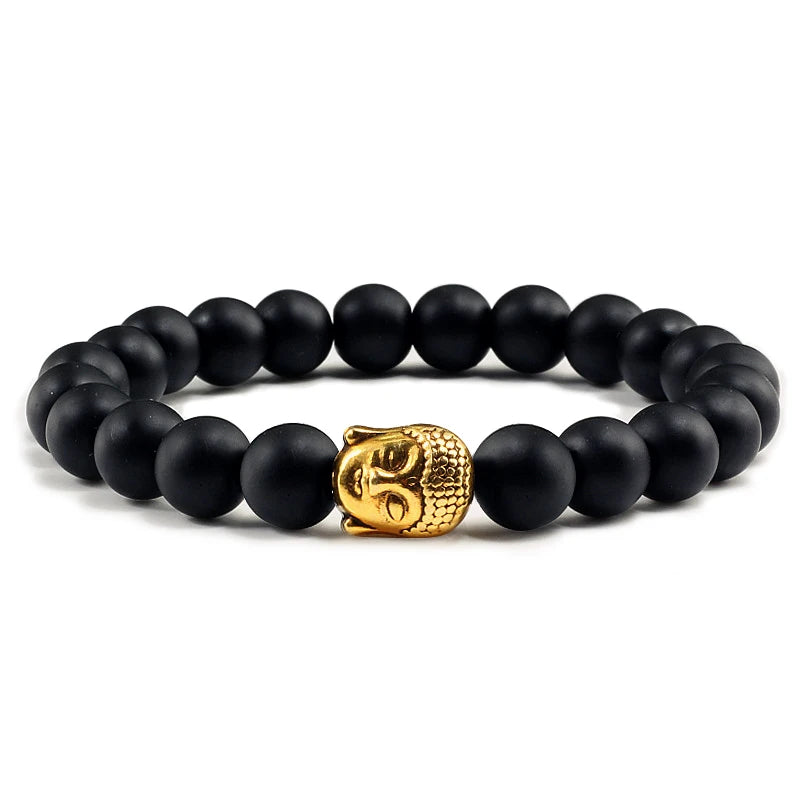 Healing  Buddha Head Prayer Volcanic Lava Natural Stone Strand Bead Bracelet For Men Black Beaded Yoga Women armband Jewelry