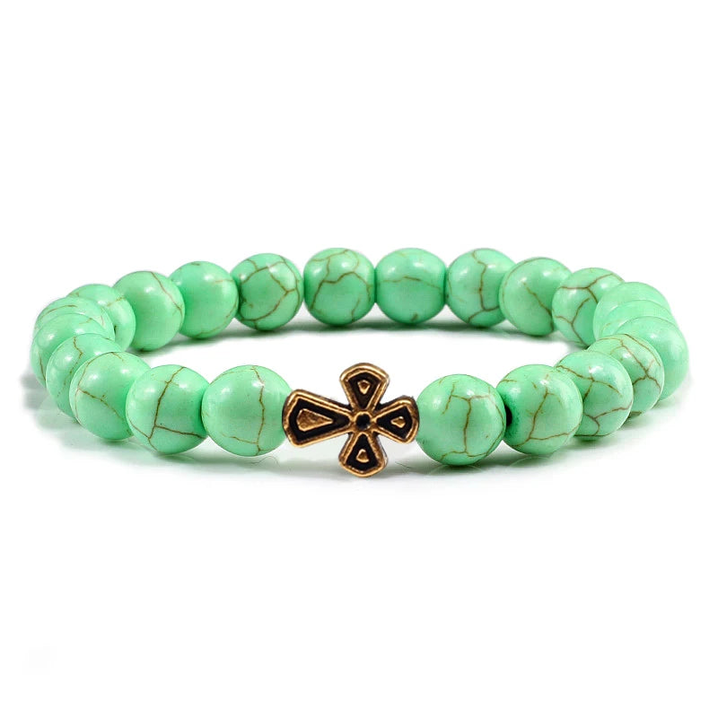 New Natural Stone Lava Beaded Bracelet for Men Women Alloy Christian Jesus Cross Bracelets Bangles Yoga Prayer Fashion Jewelry