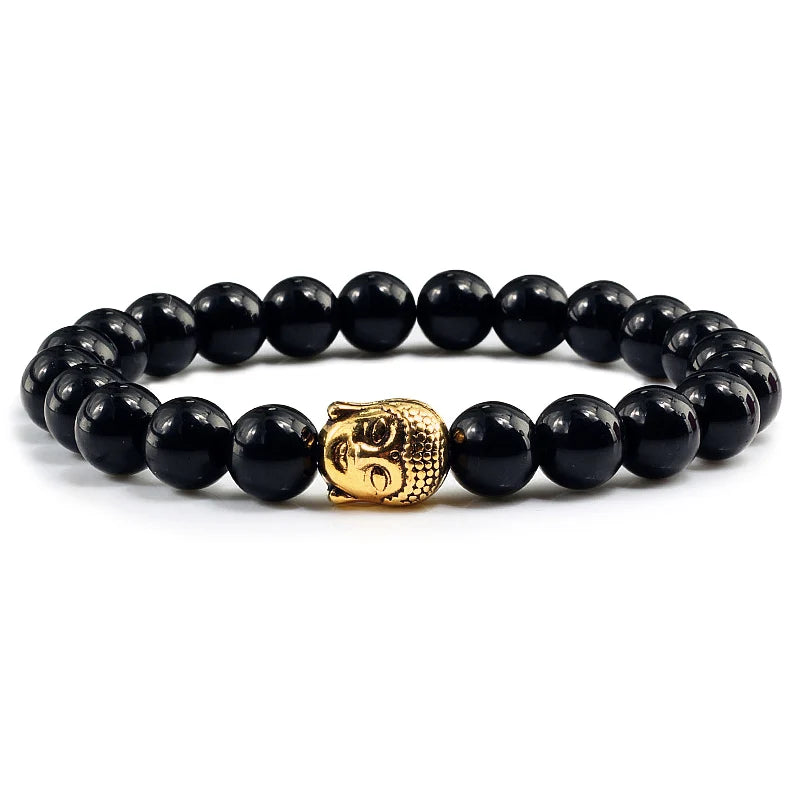 Healing  Buddha Head Prayer Volcanic Lava Natural Stone Strand Bead Bracelet For Men Black Beaded Yoga Women armband Jewelry