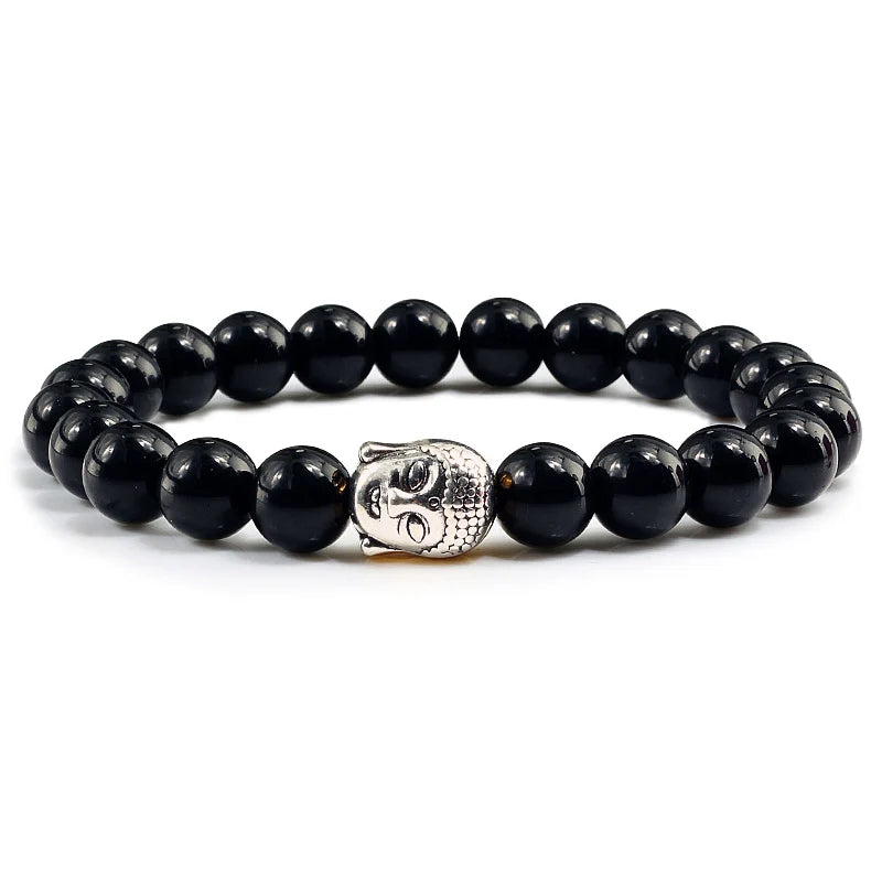 Healing  Buddha Head Prayer Volcanic Lava Natural Stone Strand Bead Bracelet For Men Black Beaded Yoga Women armband Jewelry