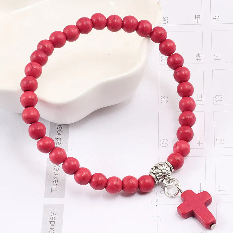 Prayer Bracelet 6MM Onyx Natural Stone Beads Religion Jesus Cross Pedant Bracelets Bangles for Men Women Yoga Friendship Jewelry