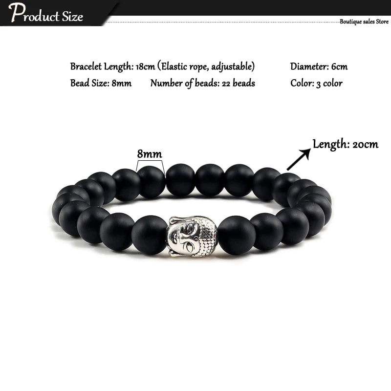 Healing  Buddha Head Prayer Volcanic Lava Natural Stone Strand Bead Bracelet For Men Black Beaded Yoga Women armband Jewelry
