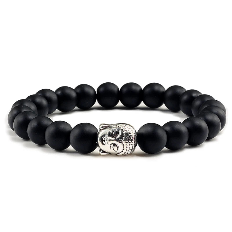Healing  Buddha Head Prayer Volcanic Lava Natural Stone Strand Bead Bracelet For Men Black Beaded Yoga Women armband Jewelry