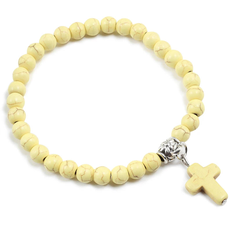 Prayer Bracelet 6MM Onyx Natural Stone Beads Religion Jesus Cross Pedant Bracelets Bangles for Men Women Yoga Friendship Jewelry