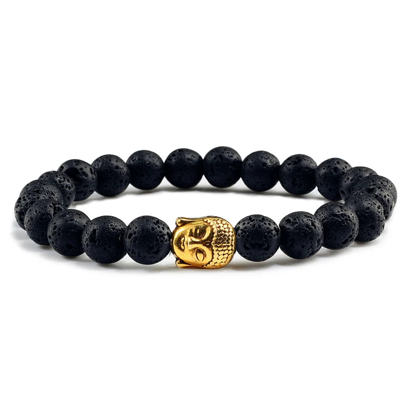 Healing  Buddha Head Prayer Volcanic Lava Natural Stone Strand Bead Bracelet For Men Black Beaded Yoga Women armband Jewelry