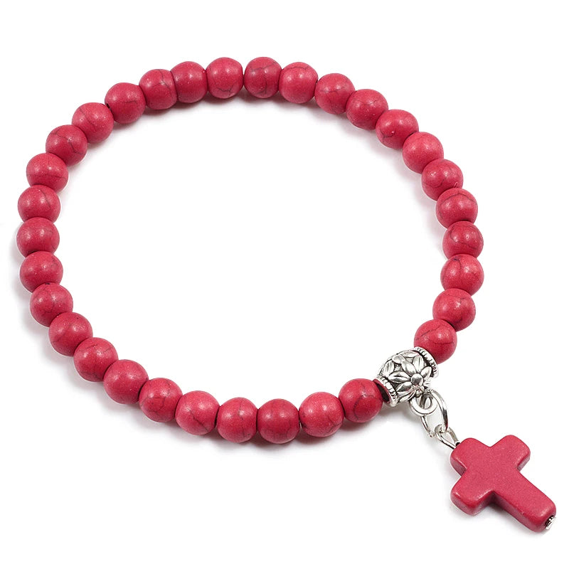 Prayer Bracelet 6MM Onyx Natural Stone Beads Religion Jesus Cross Pedant Bracelets Bangles for Men Women Yoga Friendship Jewelry