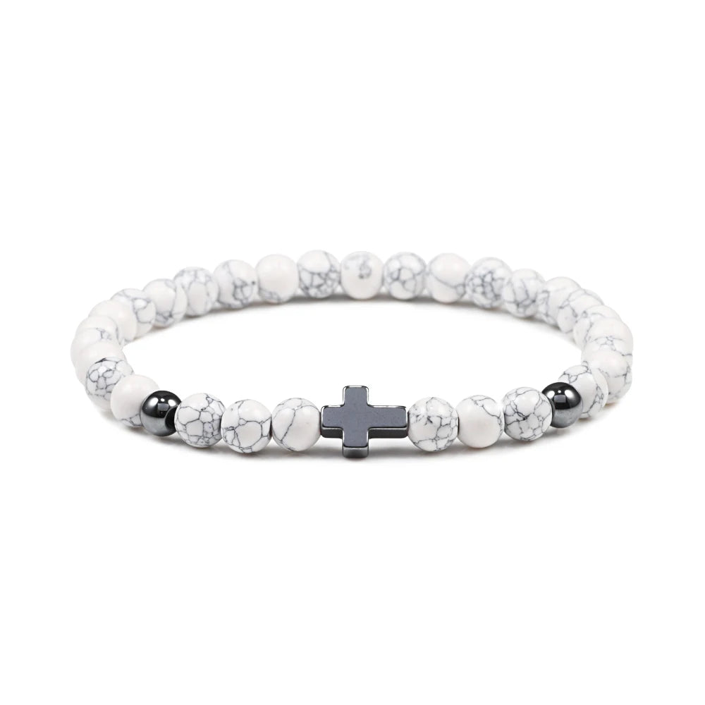Prayer Men Women Bracelet Hematite Cross Rosary Natural Stone Beads Jesus Onyx Meditation Bracelets Bangles Jewelry Gift Pulsera