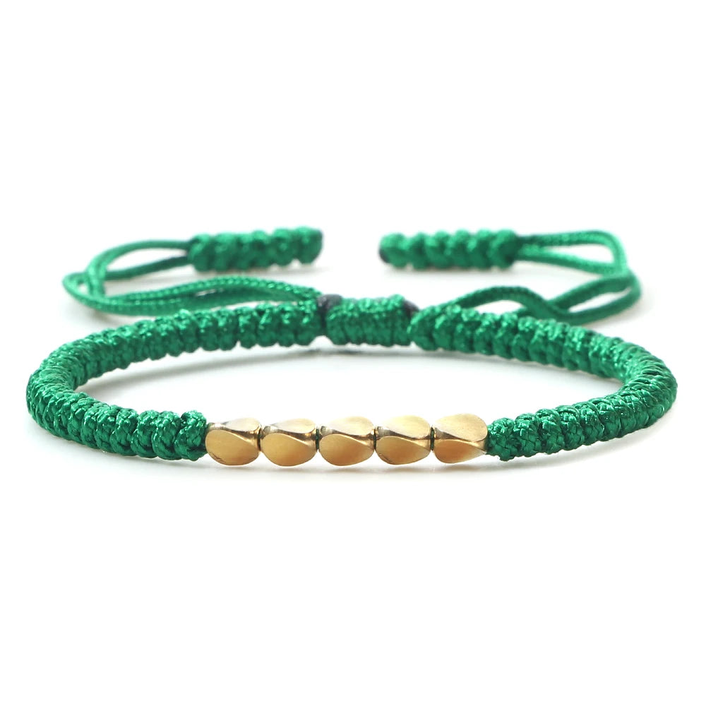 Handmade Tibetan Copper Bead Thread Braided Bracelet Red Lucky Rope Prayer Wristband Bracelets for Men Women Ethnic Jewelry Gift