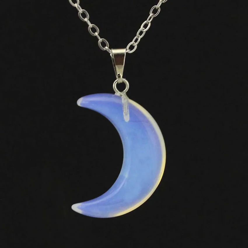 Natural Crystal Stone Crescent Moon Pendant Healing Crystals Quartz Reiki Labradorite Earrings Pendant Necklace For Women Girls