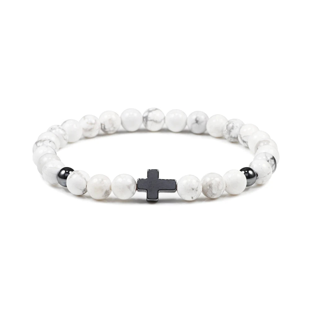 Prayer Men Women Bracelet Hematite Cross Rosary Natural Stone Beads Jesus Onyx Meditation Bracelets Bangles Jewelry Gift Pulsera