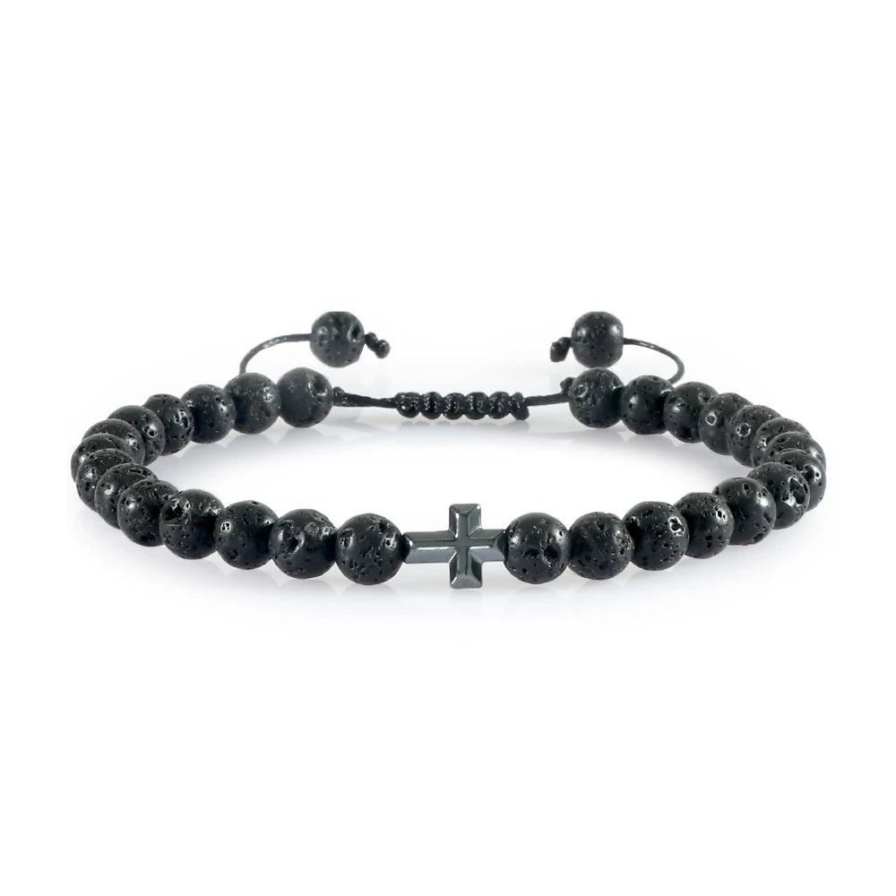 Charm 6mm Natural Stone Beads Braided Bracelet Prayer Men Women Christian Jesus Bless Cross Bracelets Bangles Friendship Jewelry