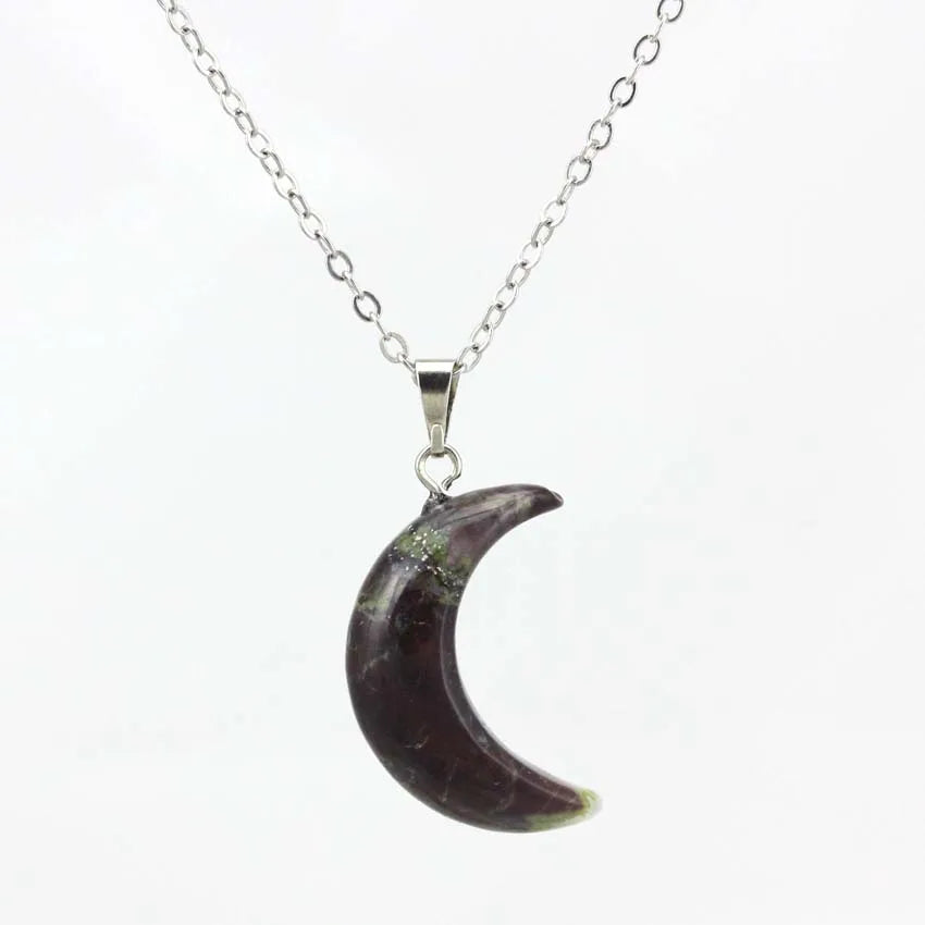 Natural Crystal Stone Crescent Moon Pendant Healing Crystals Quartz Reiki Labradorite Earrings Pendant Necklace For Women Girls
