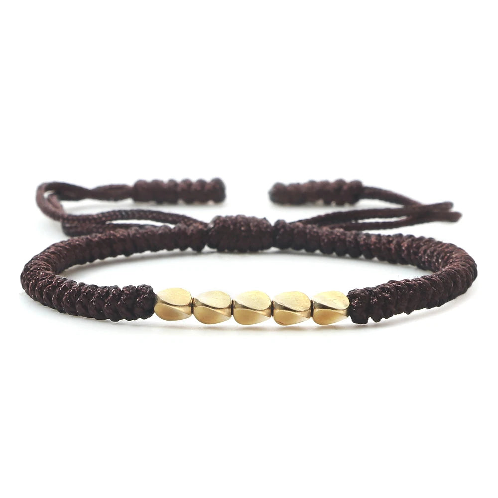 Handmade Tibetan Copper Bead Thread Braided Bracelet Red Lucky Rope Prayer Wristband Bracelets for Men Women Ethnic Jewelry Gift