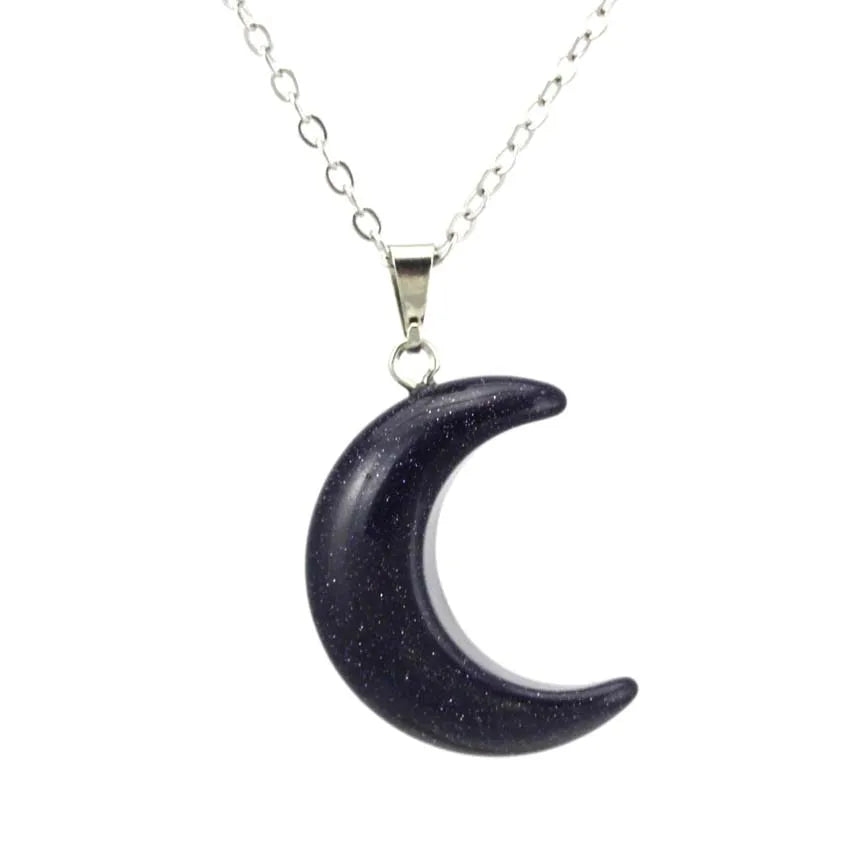 Natural Crystal Stone Crescent Moon Pendant Healing Crystals Quartz Reiki Labradorite Earrings Pendant Necklace For Women Girls