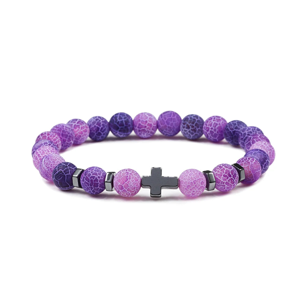 Prayer Men Women Bracelet Hematite Cross Rosary Natural Stone Beads Jesus Onyx Meditation Bracelets Bangles Jewelry Gift Pulsera