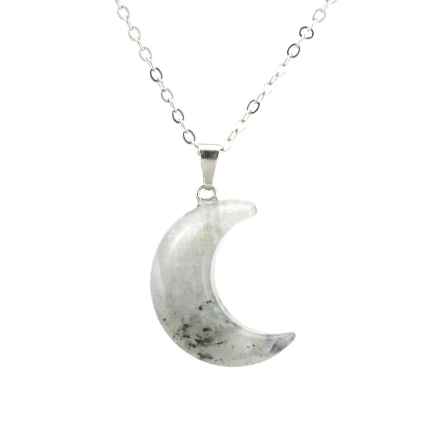 Natural Crystal Stone Crescent Moon Pendant Healing Crystals Quartz Reiki Labradorite Earrings Pendant Necklace For Women Girls