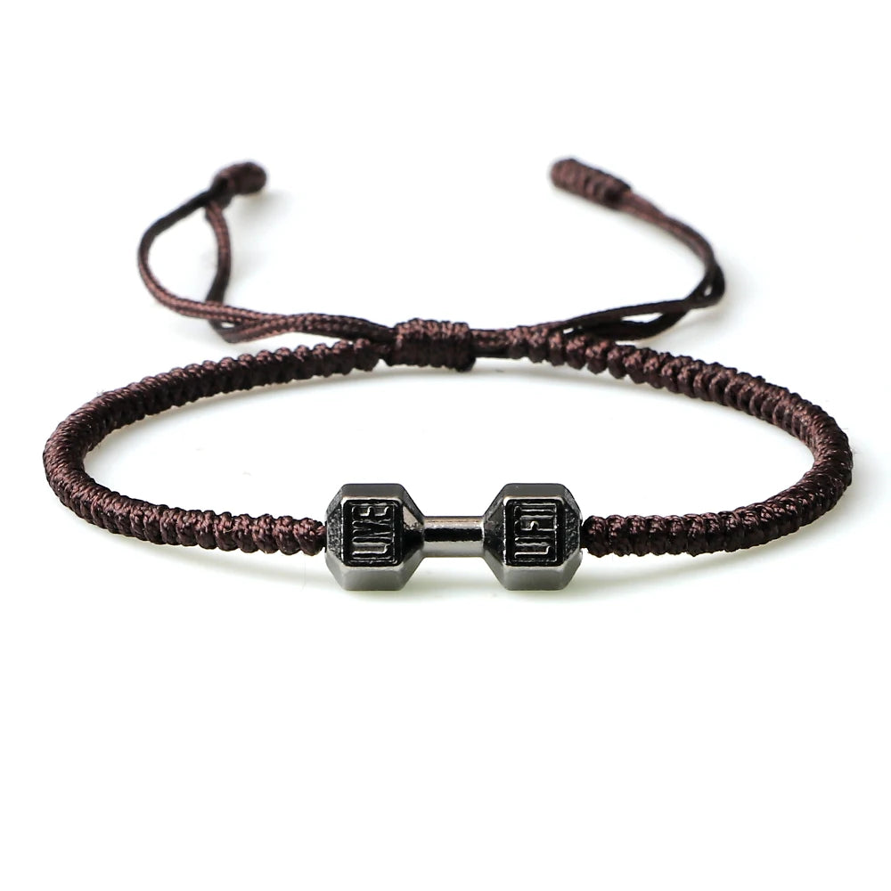 Energy Dumbbell Pendant Braided Bracelet Handmade Nylon Rope Adjustable Bracelet Women Prayer Couple Bangle Jewelry Gift Fashion