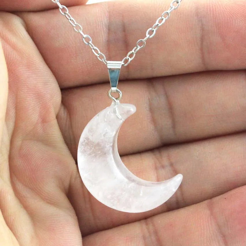 Natural Crystal Stone Crescent Moon Pendant Healing Crystals Quartz Reiki Labradorite Earrings Pendant Necklace For Women Girls