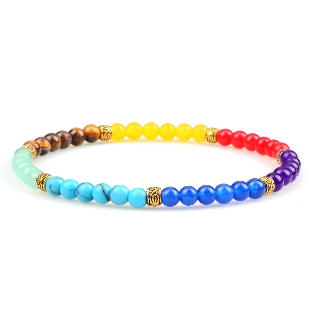 Minimalist 4 6MM 7 Chakra Natural Stone Bracelet Women Yoga Elastic Rope Bracelets Couple Adjustable Braided Bangles Jewelry New