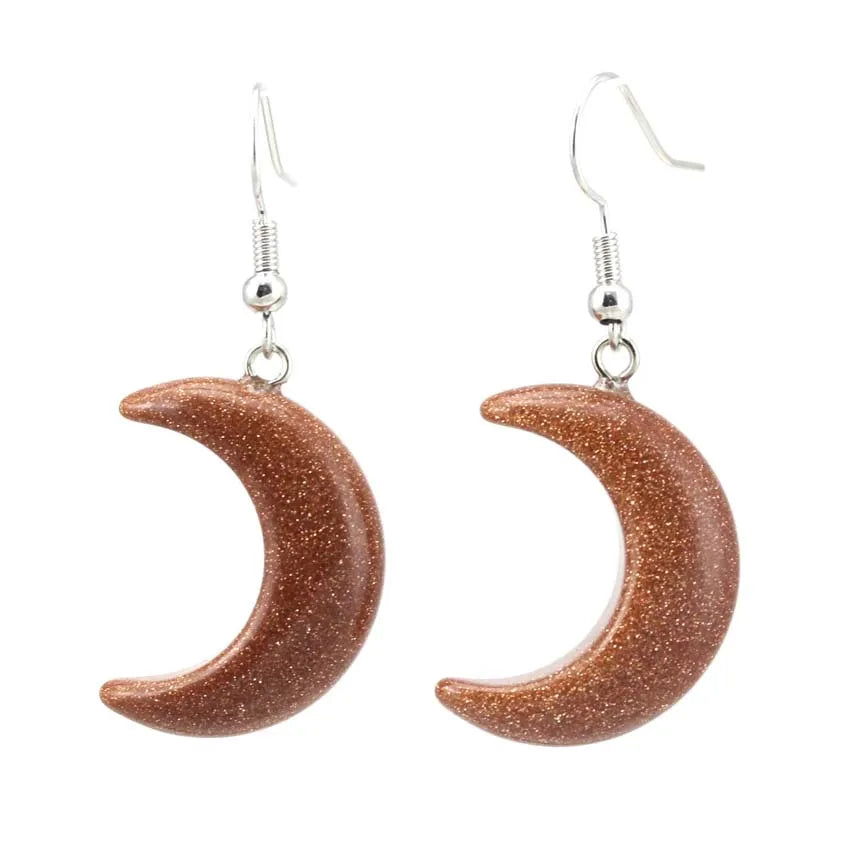 Natural Crystal Stone Crescent Moon Pendant Healing Crystals Quartz Reiki Labradorite Earrings Pendant Necklace For Women Girls