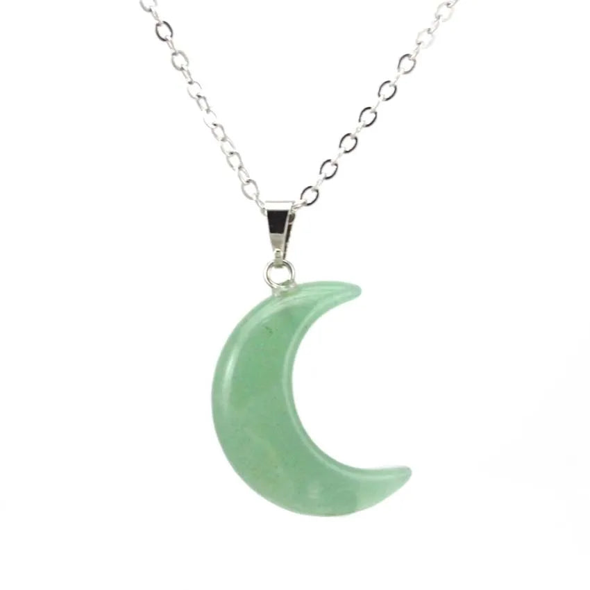 Natural Crystal Stone Crescent Moon Pendant Healing Crystals Quartz Reiki Labradorite Earrings Pendant Necklace For Women Girls