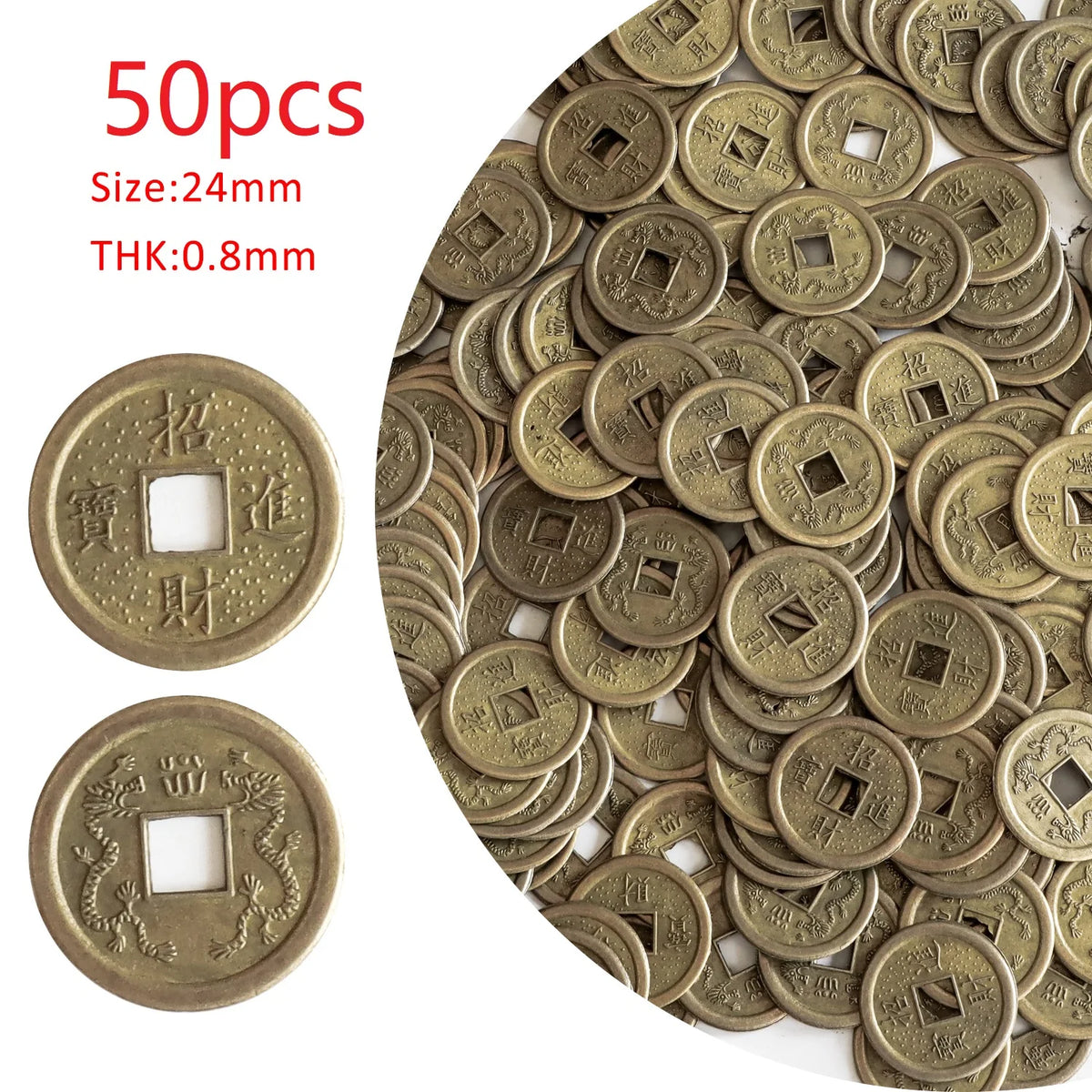 10/20/24Mm Chinese Feng Shui Lucky Coins Ancient Oriental Emperor Qing Money Good Fortune Dragon Coin Gift for Collection