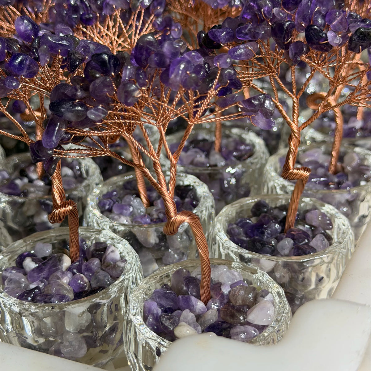 Natural Amethyst Healing Gems Feng Shui Trees Lucky Money Tree Copper Wire Wrapped Crystal Crafts Home Decor
