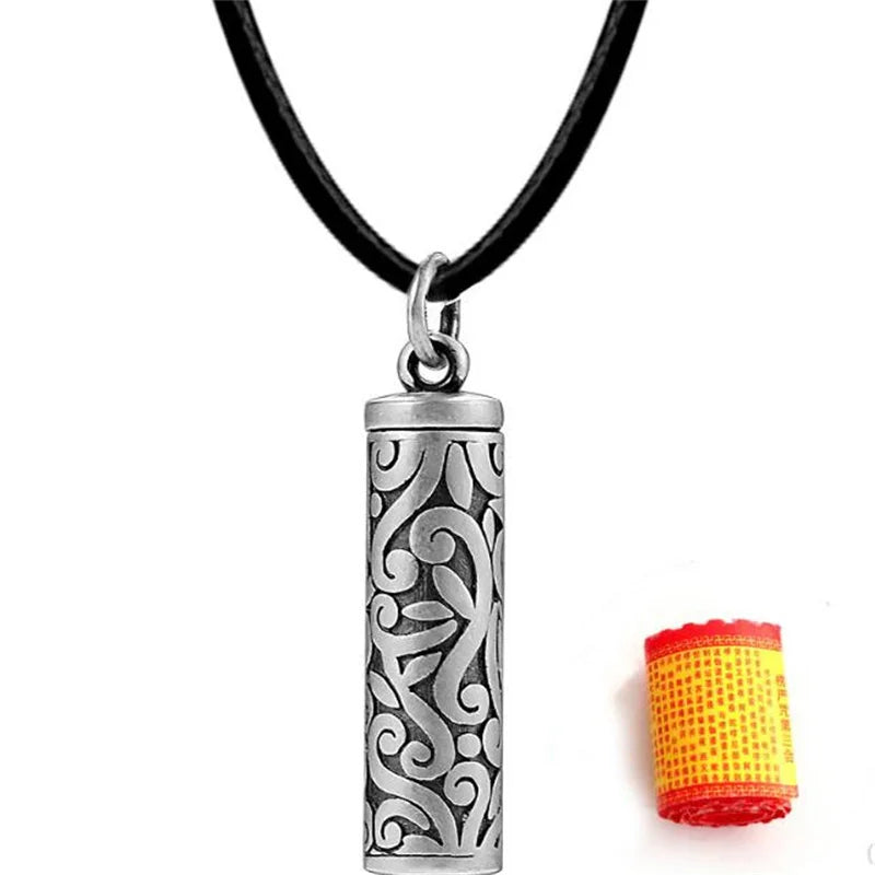 Vintage 925 Silver Necklace Male Blessing Bijou Retro Pendant Can Be Opened To Hold Things Amulets Necklaces For Men Jewelry