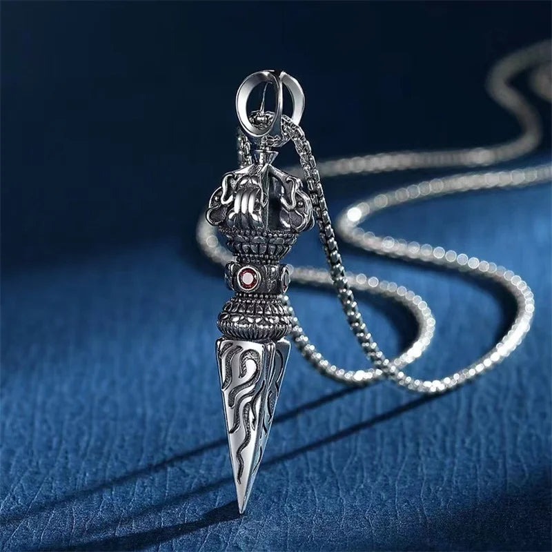 Retro Subduing Demon Pestle Pendant Necklace Male Jewelry Tide Amulet 925 Silver Chain Necklace For Men Personality Accessories