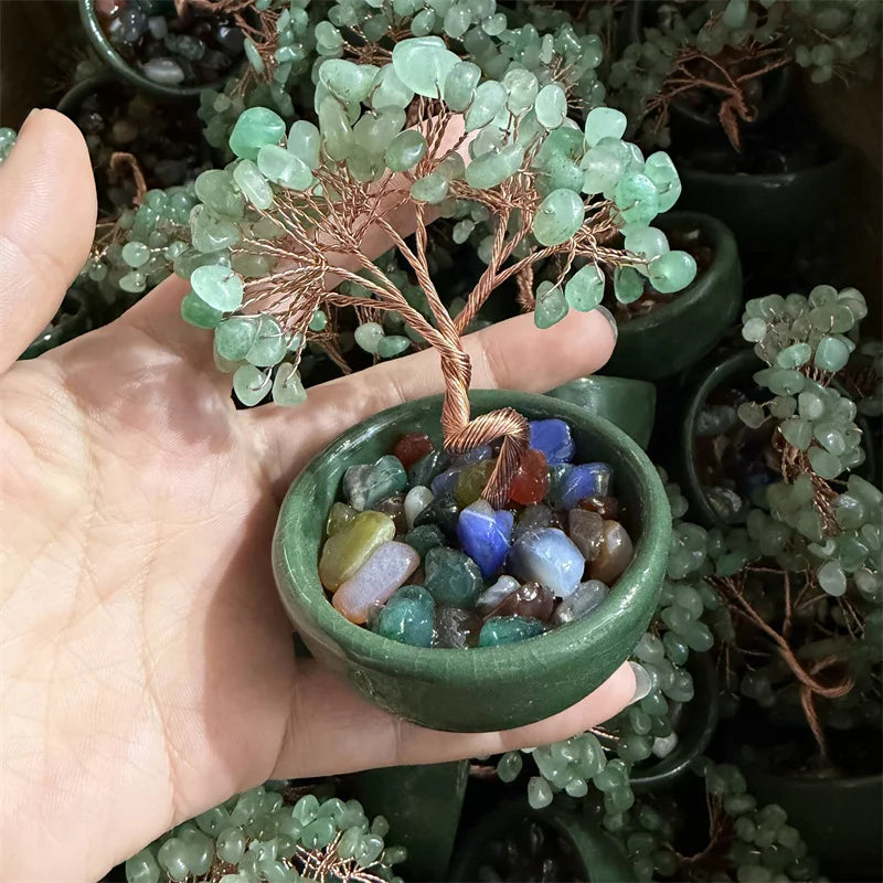 Green Aventurine Money Trees Natural Stone Healing Crystal Gemstone Crafts Feng Shui Home Decoration Lucky Gifts