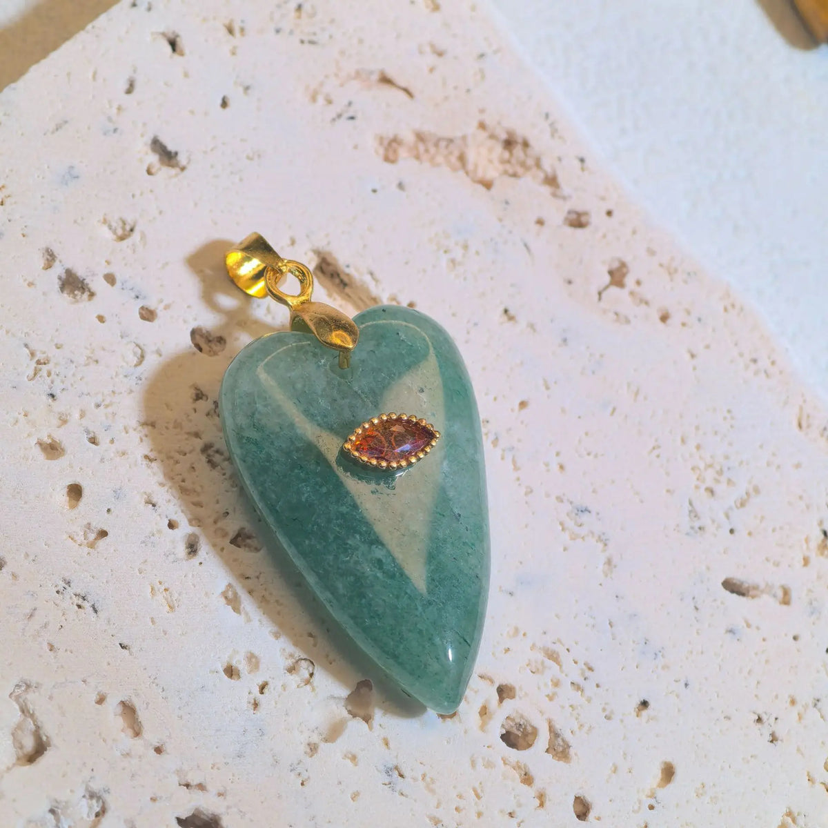 1pc Romantic Heartshape Natural Stone Pendant Green Aventurine Opal Stone Pendant for Women Jewelry Christmas Gift