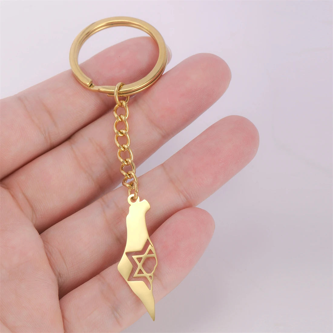 Fashion Israel Map Keychain Stainless Steel Hollow Hexagram Star of David Keychain Religious Jewelry Gift Wholesale