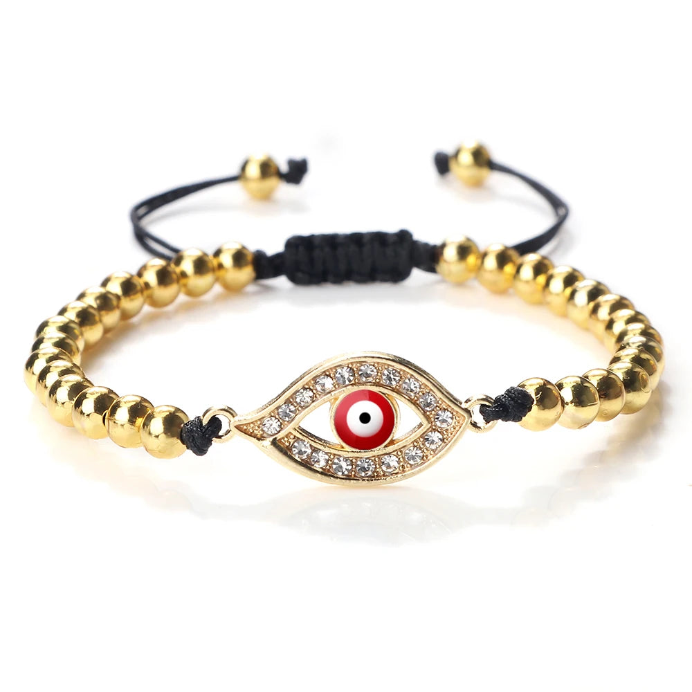 New Turkish Evil Eye Copper Beads Braided Bracelet Women Men Gold Color Healing Yoga Couple Bracelet&Bangles Chain Jewelry Gift