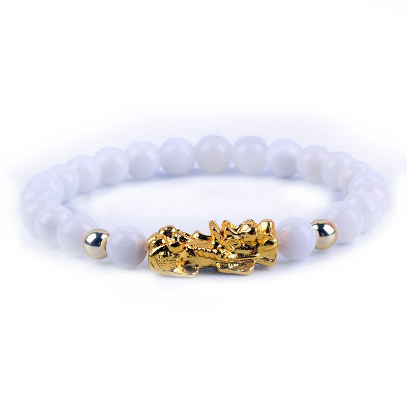 Pixiu Bracelet Feng Shui Wealth and Good Luck Bracelet Homme Wristband Gold Color Obisidian Stone Beads Black Six Character Gift