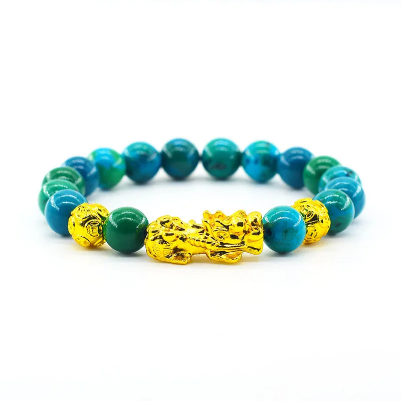 Pixiu Bracelet Feng Shui Wealth and Good Luck Bracelet Homme Wristband Gold Color Obisidian Stone Beads Black Six Character Gift