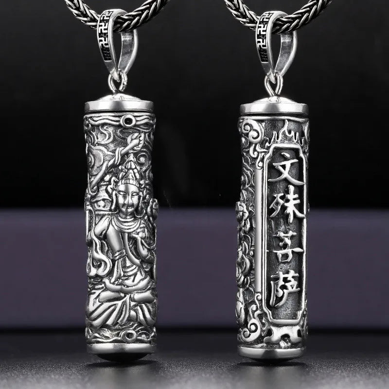 Retro Buddha Shurangama Mantra Pendant Necklace For Men Jewelry Fashion Silver 925 Neck Chain Male Necklace Boy Birthday Gift