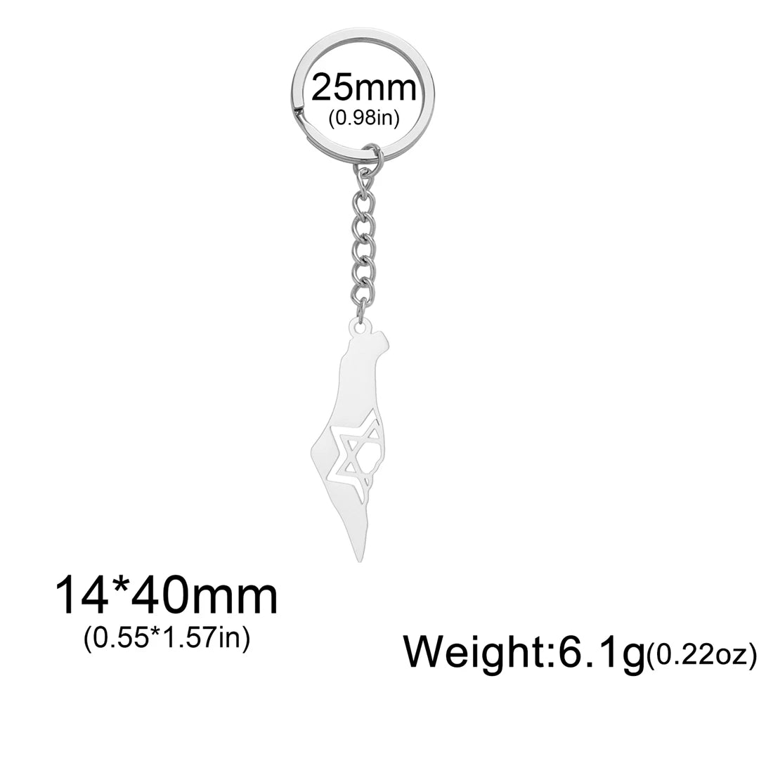 Fashion Israel Map Keychain Stainless Steel Hollow Hexagram Star of David Keychain Religious Jewelry Gift Wholesale